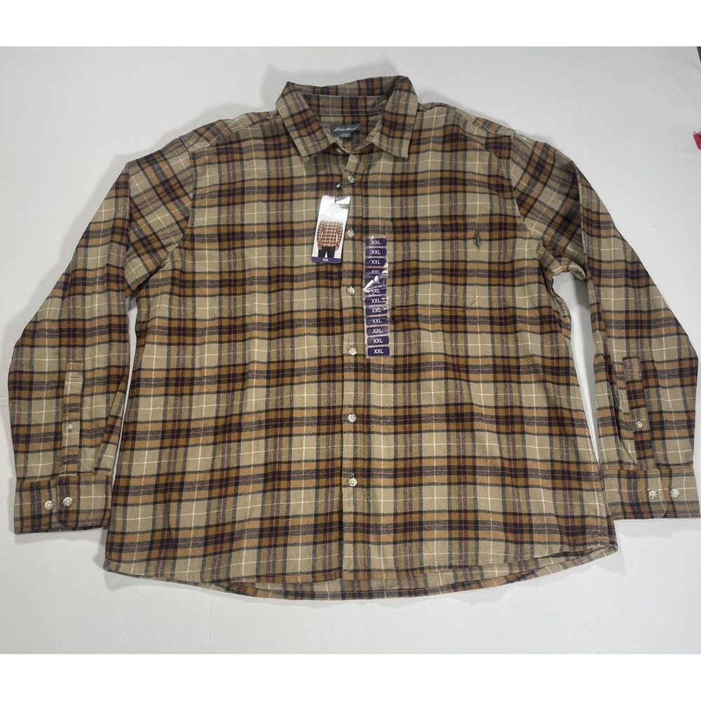 Eddie Bauer Bristol Men's Flannel Shirt‎ Khaki Plaid XXL NEW NWT